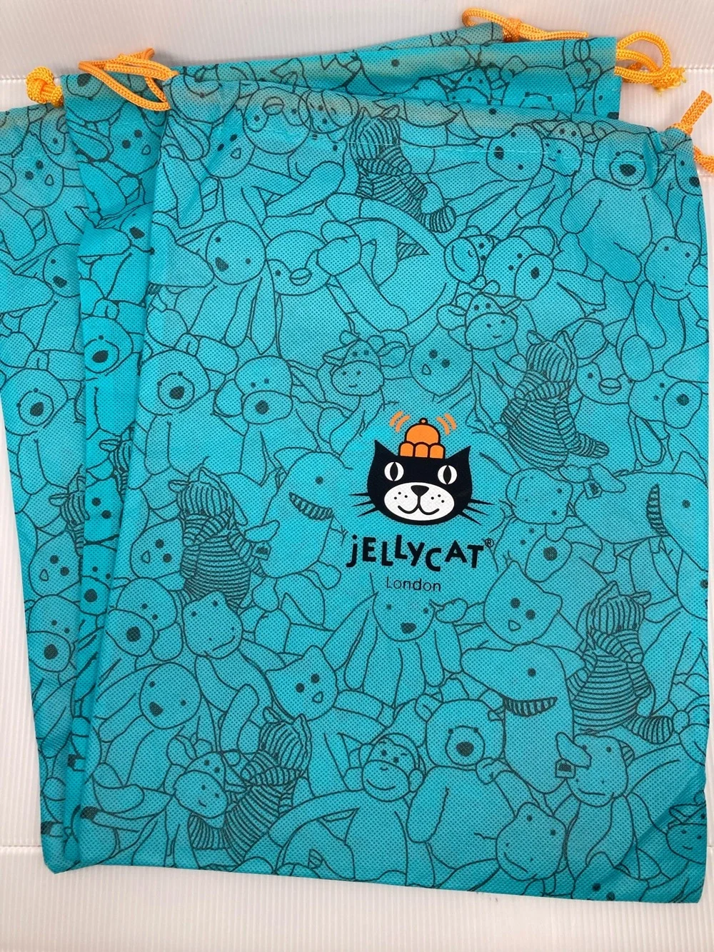 Jellycat Turquoise Drawstring Toy Bag with Orange Cord Lot of 3